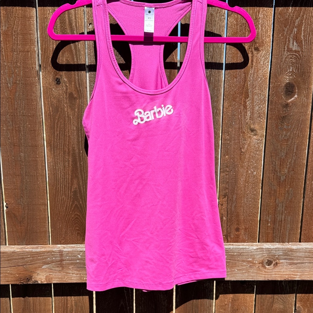 Yogalicious Barbie Hot Pink Racerback Tank with White Embroidered Logo